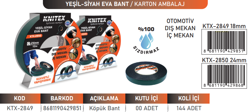KNITEX-18MM*10M YEŞİL-SİYAH EVA BANT KTX-2849