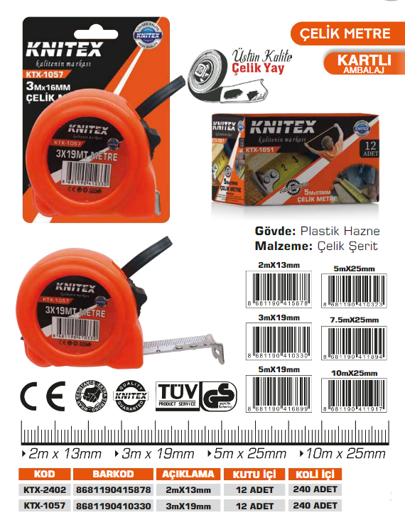 KNITEX-3 METRE TURUNCU  3*19MM KTX-1057