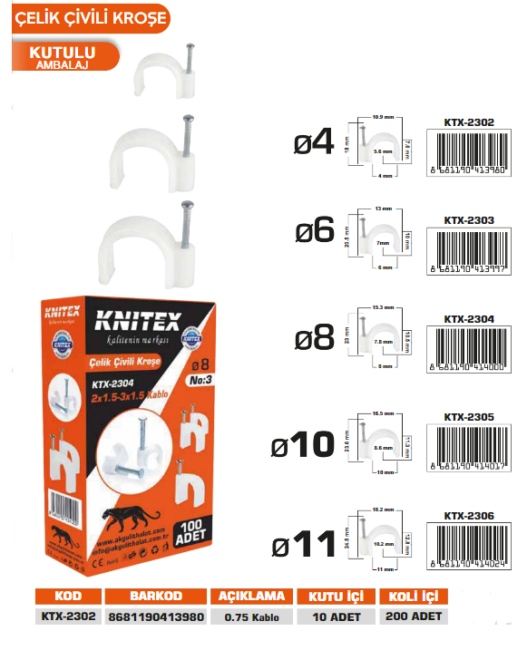 KNITEX-ÇİVİLİ KROŞE 100'LÜ NO:1 PK KTX-2302