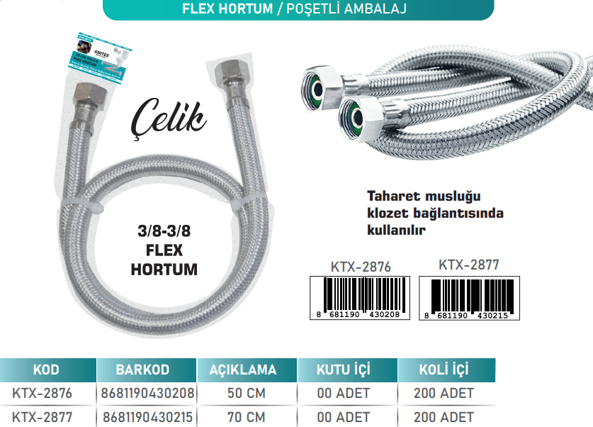 KNITEX-FLEX BORU 50 CM 3/8-3/8 TAHARAT KTX-2876