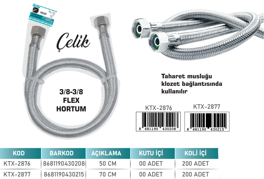 KNITEX-FLEX BORU 70 CM 3/8-3/8 TAHARAT KTX-2877