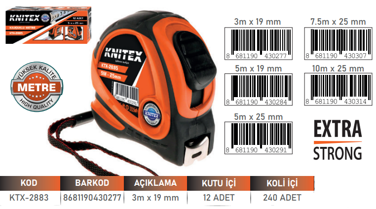 KNITEX-5 K-1 KAUÇUKLU METRE 5M*25MM