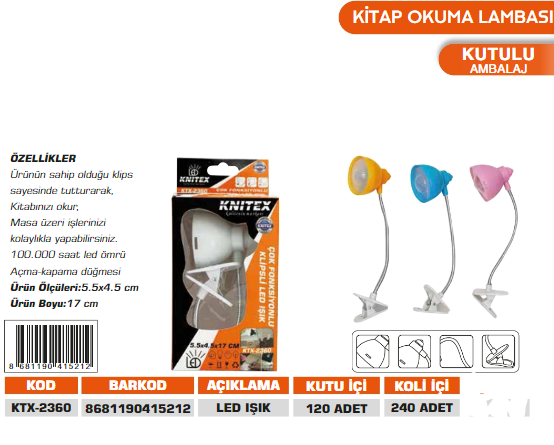 KNITEX-KİTAP OKUMA LAMBASI KTX-2360