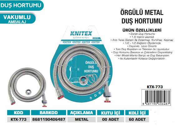 KNITEX-DUŞ HORTUMU METAL ÖRGÜLÜ VKM KTX-773
