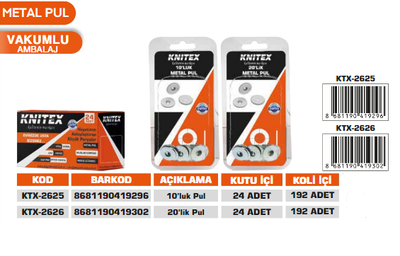 KNITEX-20'LİK METAL PUL KTX-2626