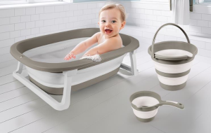 DOLU-KATLANABİLİR 3 LÜ BEBEK BANYO SETİ STONE GRİ