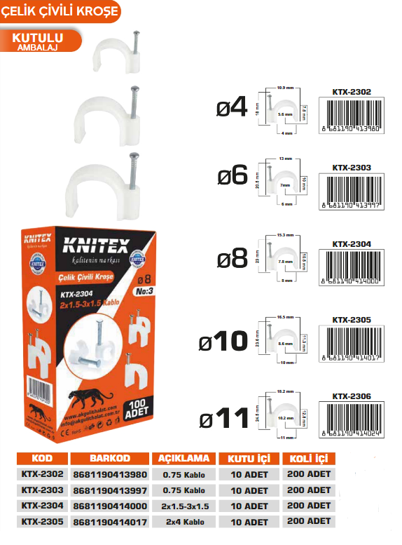 KNITEX-ÇİVİLİ KROŞE 100'LÜ NO:4 PK KTX-2305