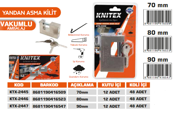 KNITEX- YANDAN ASMA KİLİT 70 MM KTX-2445