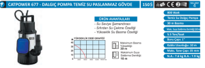 CATPOWER-677-DALGIÇ POMPA, TEMİZZ SU  800 W 5,5 TO