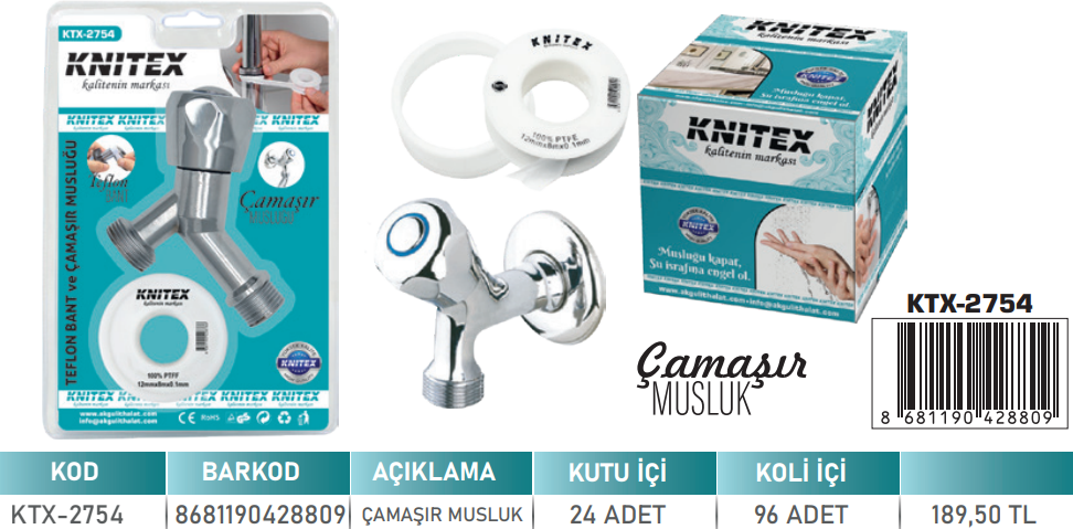 KNITEX-TEFLON ÇAMAŞIR MUSLUK VKM KTX-2754