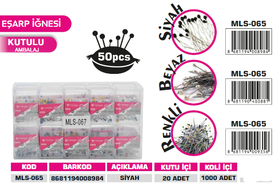 MELİSA-50 Lİ EŞARP İĞNESİ SİYAH MLS-065