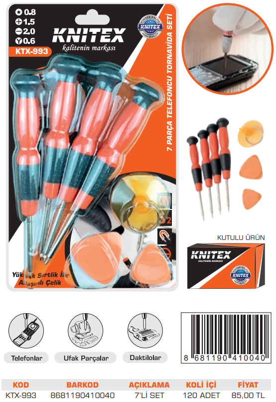 KNITEX-TELEFONCU TORNAVİDA SETİ 7 PCS KTX-993