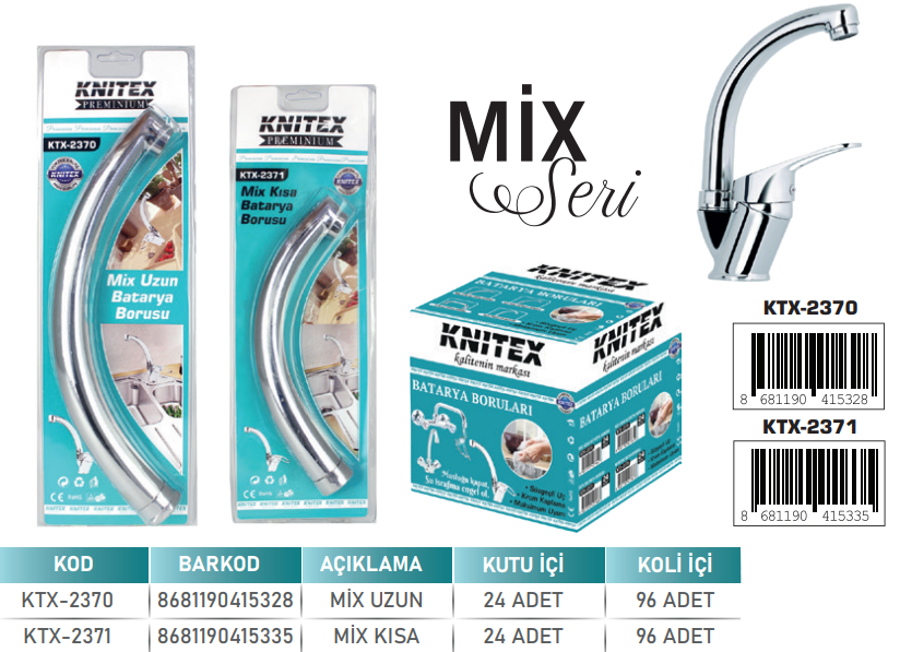 KNITEX-Z-9 MİX BATARYA BORUSU LAVABO VKM