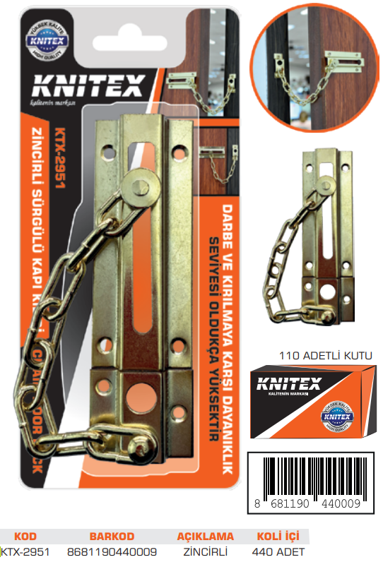 KNITEX-E-10 ZİNCİRLİ SÜRGÜLÜ KAPI KİLİDİ VKM
