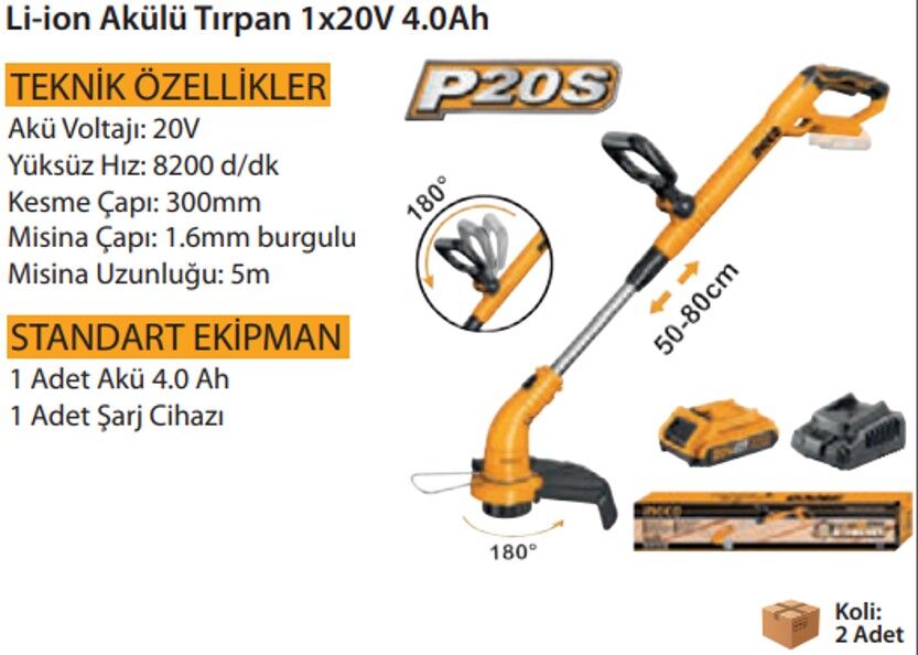 INGCO-LI-ION AKÜLÜ TIRPAN 2X20V 4.0AH