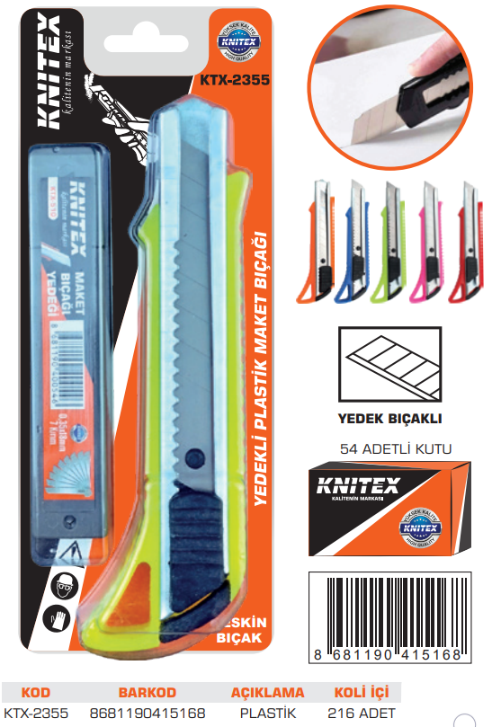 KNITEX-H-6 MAKET BIÇAĞI RENKLİ YEDEKLİ(10 ) KTX-2355
