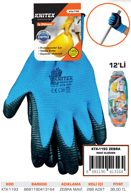 KNITEX-H-6 ZEBRA MAVİ ELDİVEN KTX-1193