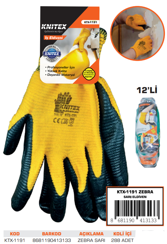 KNITEX-H-6 ZEBRA SARI ELDİVEN KTX-1191