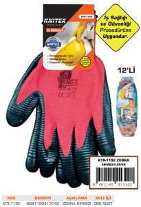 KNITEX-ZEBRA KIRMIZI ELDİVEN KTX-1192