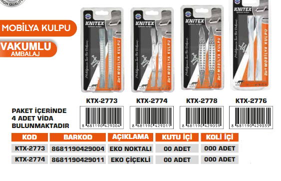 KNITEX-EKO ÇİÇEKLİ KROM 2'Lİ KULP VKM KTX-2774