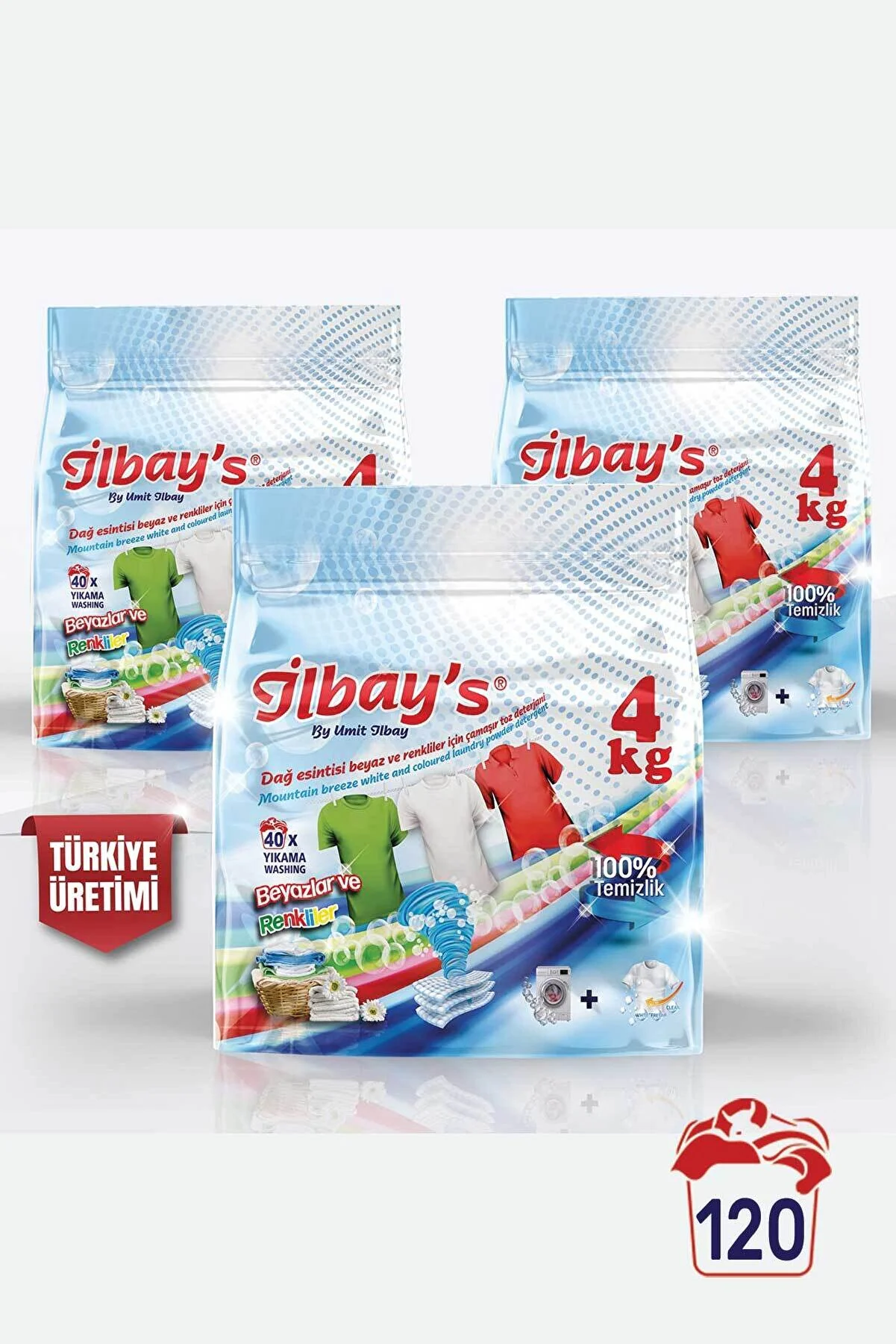 İLBAY'S BY ÜMİT İLBAY Dağ Esintisi Çamaşır Makinesi Tozu Beyazlar Ve Renkliler Için 3x4 = 12 Kg- 120 Yıkama