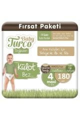 Baby turco Doğadan Külot Bebek Bez 4 Numara Maxi 180 Adet 8-18 Kg