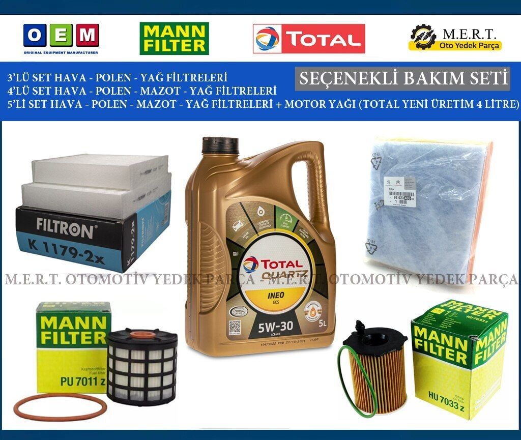 Peugeot 208 1.6 Blue Hdi Euro 6 Filtre Bakım Seti + Motor Yağı