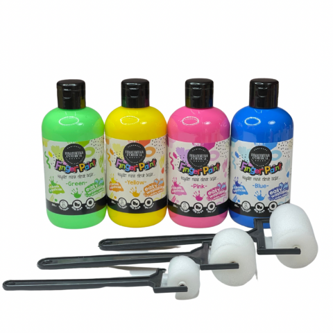 4'lü Mammacomica Yıkanabilir Parmak Boyası-4* 250ml- 3'lü Sünger Roller