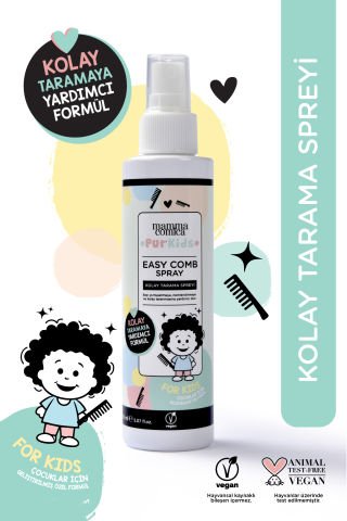 PurKids Bebek Çocuk Kolay Saç Tarama Spreyi 150 ml- Pudra Kokulu Elektriklenme ve Isı Korumalı