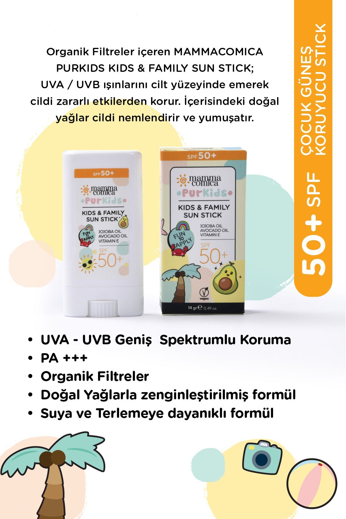 Purkids Yüksek Korumalı Bebek Çocuk Güneş Koruyucu Stick Organik Filtre Spf 50+ Uva Uvb Pa 14gr