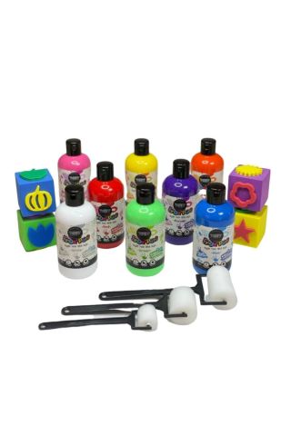8'li Mammacomica Yıkanabilir Parmak Boyası-8* 250ml- 4 Evo Küp- 3'lü Sünger Roller