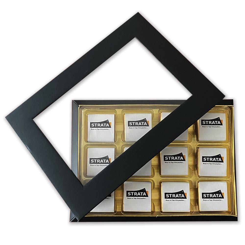Asetat Kapaklı Dikdörtgen Kutuda 24 Adet Logolu Çikolata