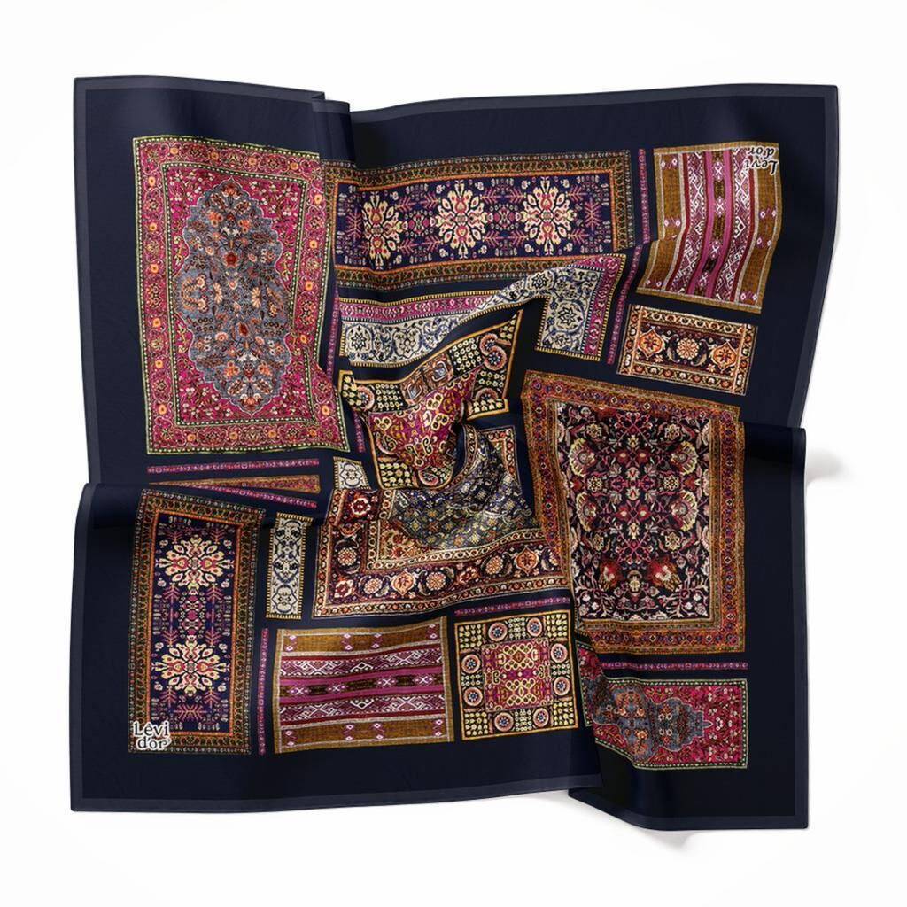 Levidor Siyah, Kilim Desenli İpek Eşarp 8689358355437