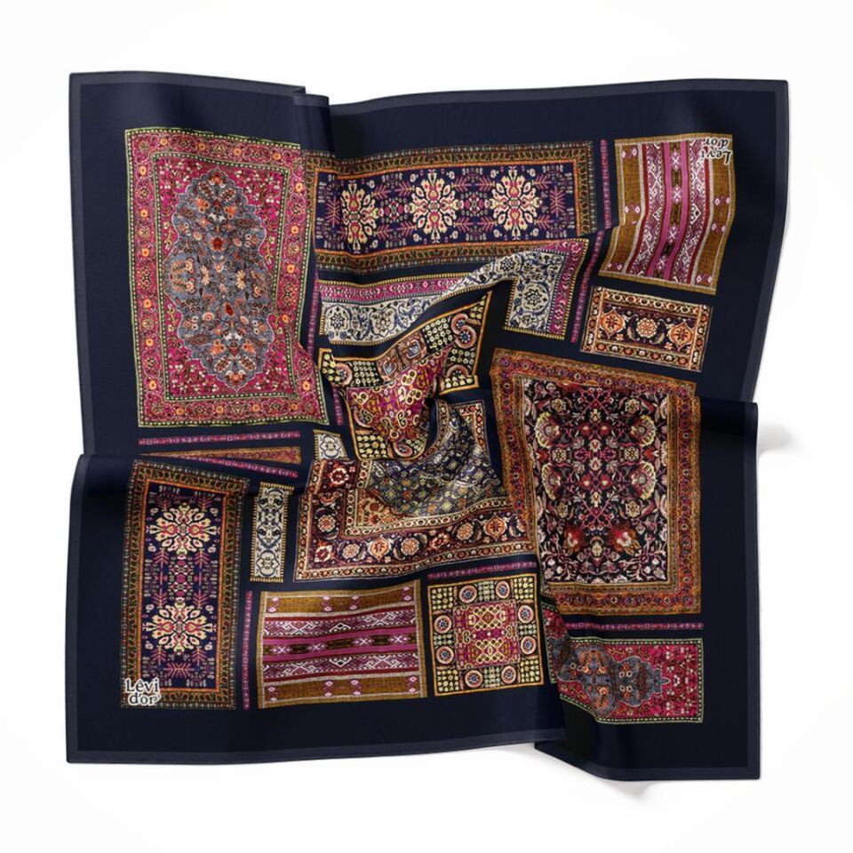 Levidor Siyah, Kilim Desenli İpek Eşarp 8689358355437