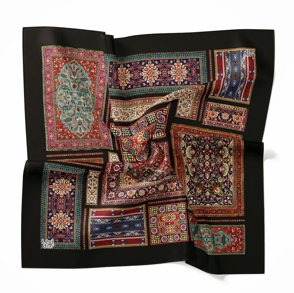 Levidor Siyah, Kilim Desenli İpek Eşarp 8689058355487