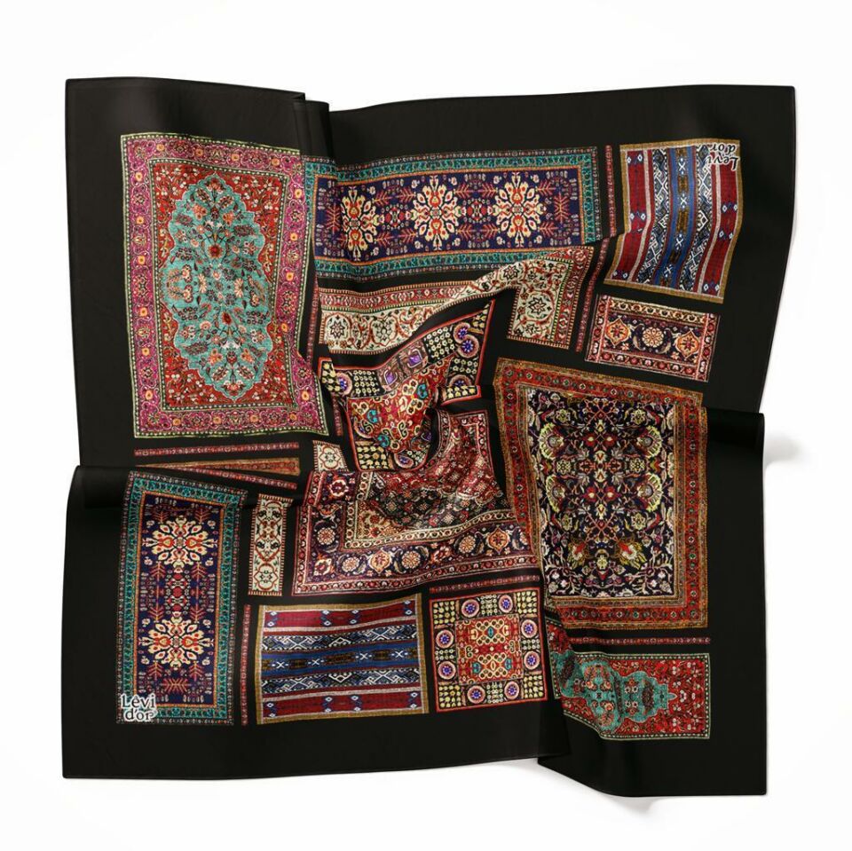 Levidor Siyah, Kilim Desenli İpek Eşarp 8689058355487