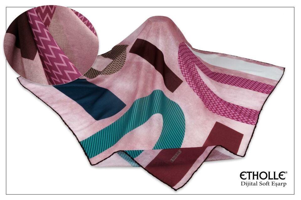 Alcanavm Etholle Pembe, Baloncuk Desenli Dijital Soft Eşarp 8689058356037