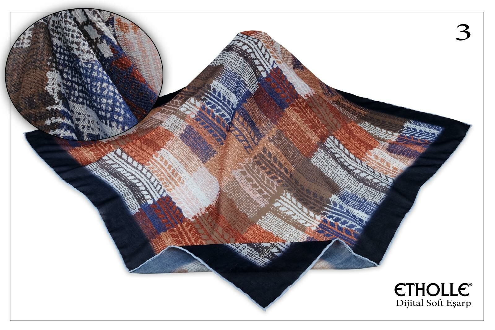 Alcanavm Etholle Siyah-Mavi, Başak Desenli Dijital Soft Eşarp