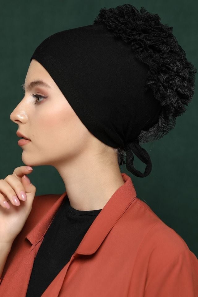 Kadın Siyah Fırfırlı Bone 7896541238520