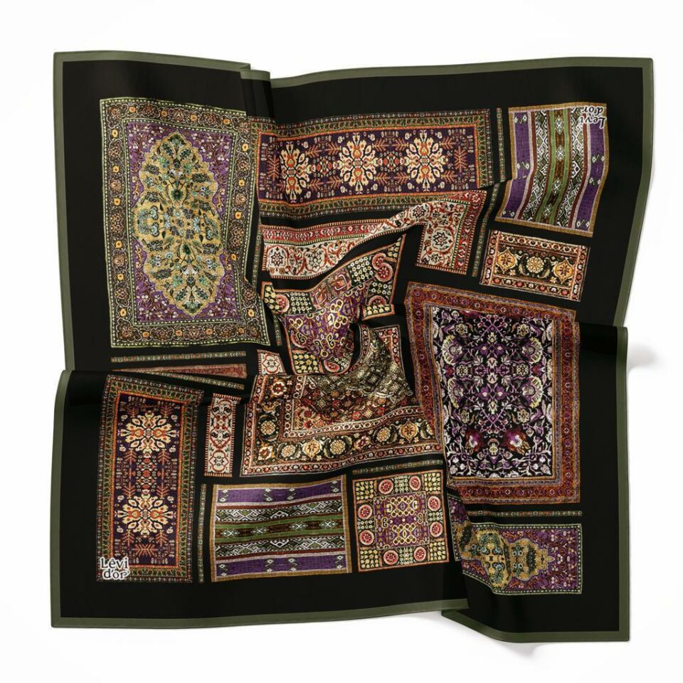 Levidor Siyah, Kilim Desenli İpek Eşarp 8689358355409