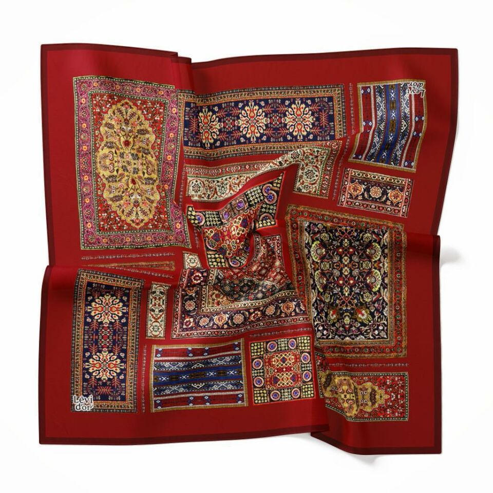 Levidor Kırmızı, Kilim Desenli İpek Eşarp 8689358355411