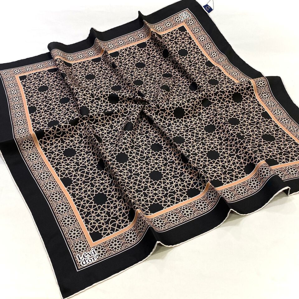 Levidor Siyah, Desenli İpek Eşarp 8689058355471
