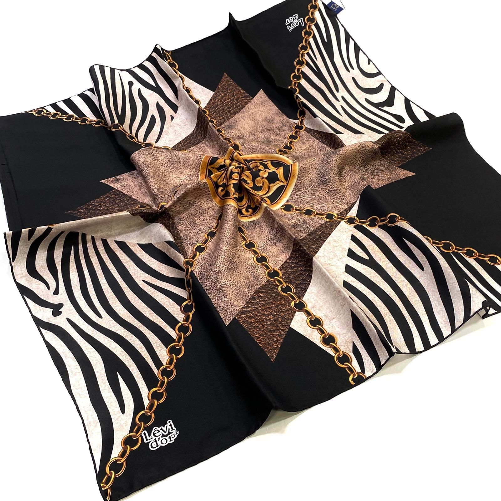 Levidor Siyah, Zebra Ve Zincir Desenli İpek Eşarp 8689058355483