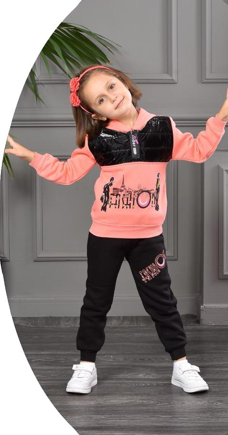 Alcanavm Esila Üç İplik Şardonlu Pembe, Kız Takım-2344