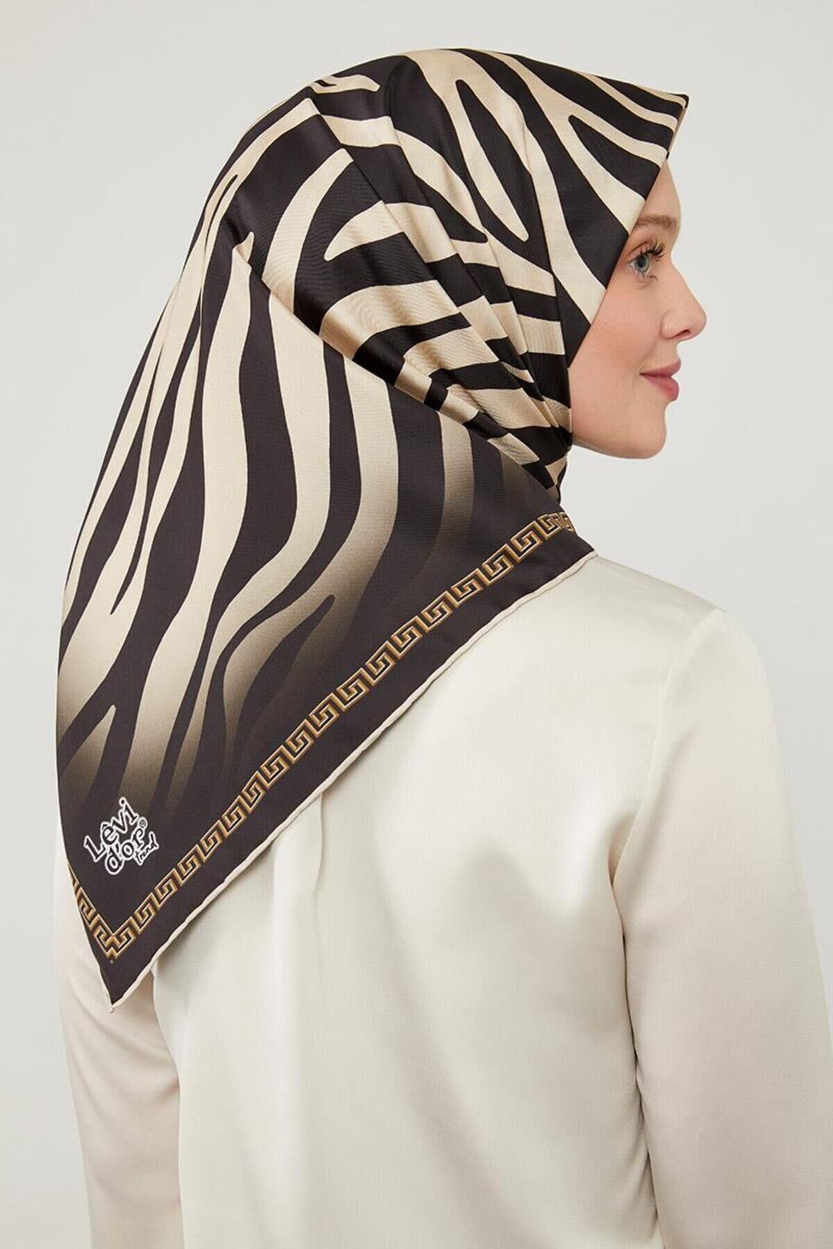 Siyah Zebra Desen Twill Eşarp