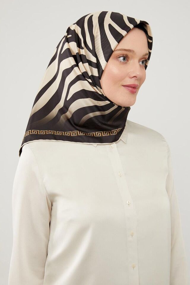 Siyah Zebra Desen Twill Eşarp