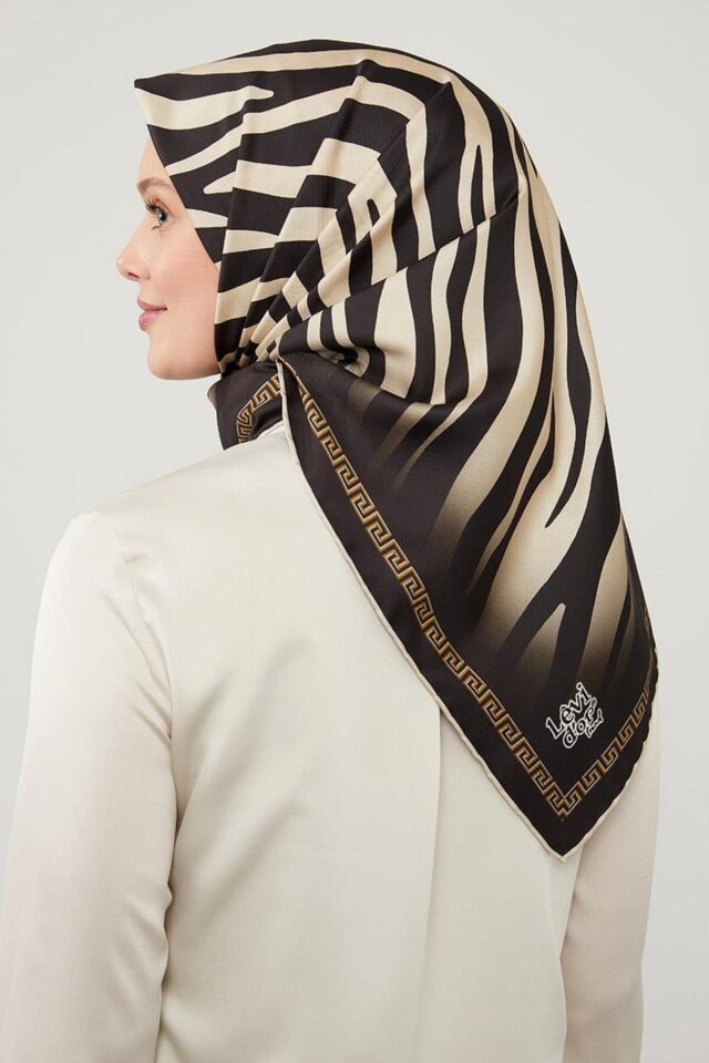 Siyah Zebra Desen Twill Eşarp