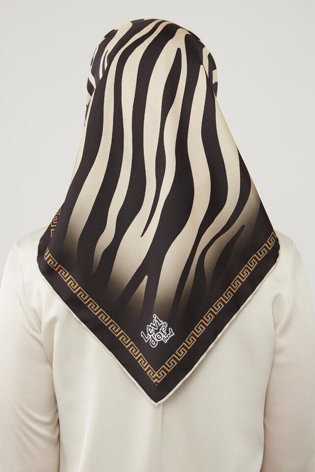 Siyah Zebra Desen Twill Eşarp