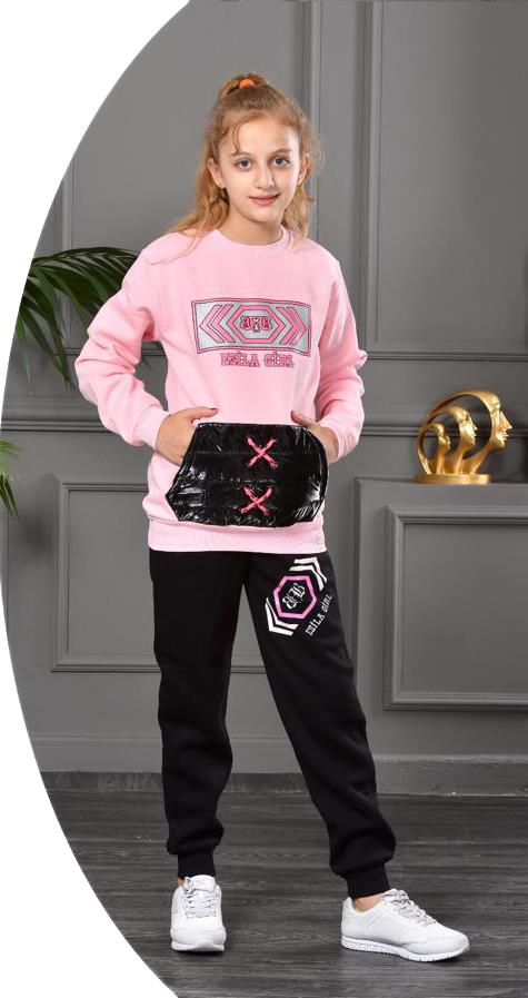 Alcanavm Esila Üç İplik Şardonlu Pembe, Kız Takım-2333
