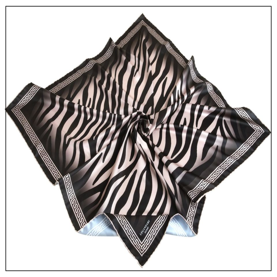 Alcan Avm Legandary Scarf  Zebra desenli Siyah Krem Desenli Eşarp
